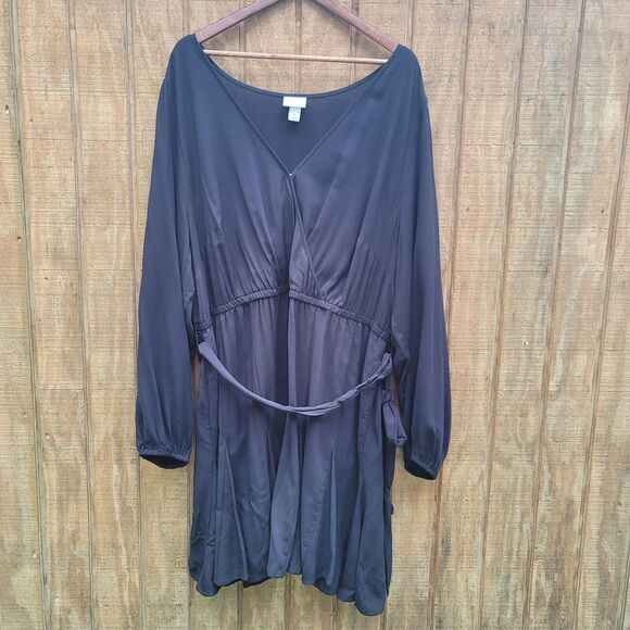 Ava & Viv Black Flounce Above The Knee Ballon Sleeve Dress Womens Size 2X - Picture 1 of 11